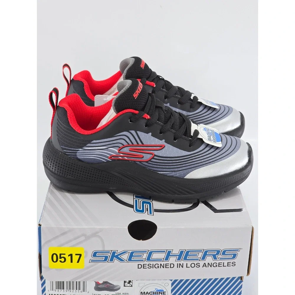Skechers Microspec Advance Revconix Kids 10.5 Black Silver Red - New